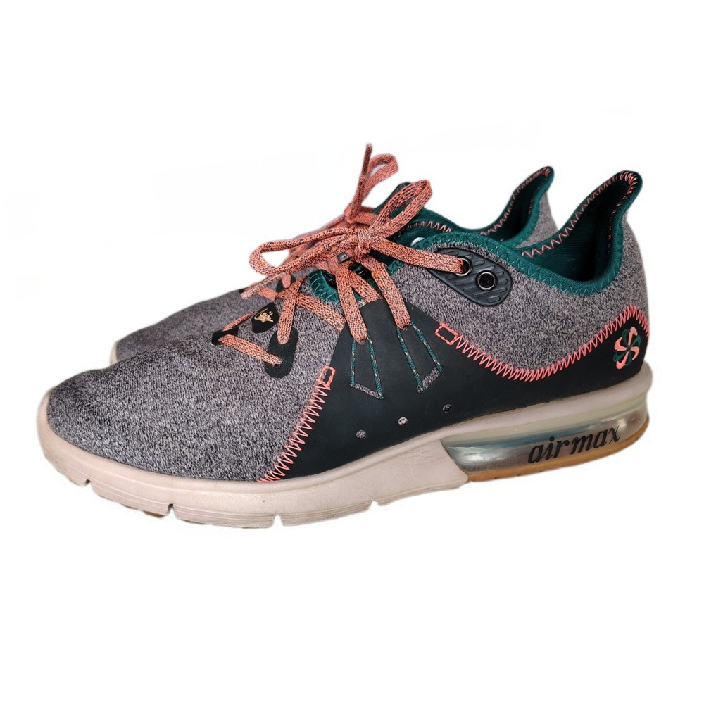 Nike Air Max Sequent 3 Print Womens 10 Grey Emerald Pink Sneakers AR0255-001